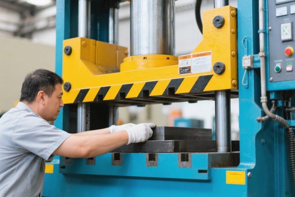 Mesin press industri dengan komponen logam yang terawat, melambangkan perawatan rutin untuk memperpanjang umur mesin.