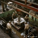 Mesin press modern sedang memproduksi komponen logam di pabrik.