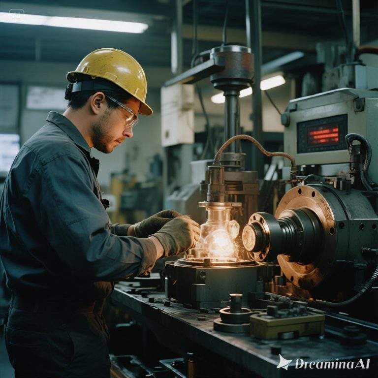 Ilustrasi mesin industri dengan sensor IoT untuk predictive maintenance.