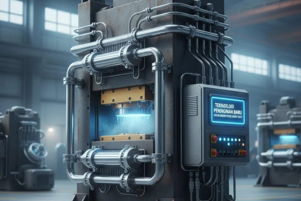 Sistem pendinginan industri modern yang terhubung ke mesin press heavy duty di pabrik