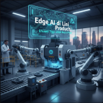 Mesin press industri modern dengan sensor digital dan antarmuka AI real-time di pabrik futuristik.