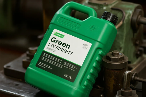 Ilustrasi pelumas ramah lingkungan dengan mesin industri modern