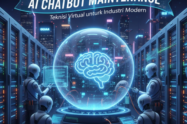 Ilustrasi chatbot AI yang memantau mesin industri secara real-time