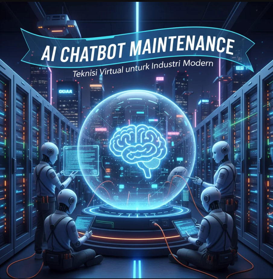 Ilustrasi chatbot AI yang memantau mesin industri secara real-time