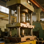 Mesin press industri membentuk komponen kendaraan listrik di pabrik modern