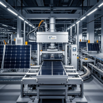 Mesin press industri membentuk komponen rangka panel surya di pabrik modern.