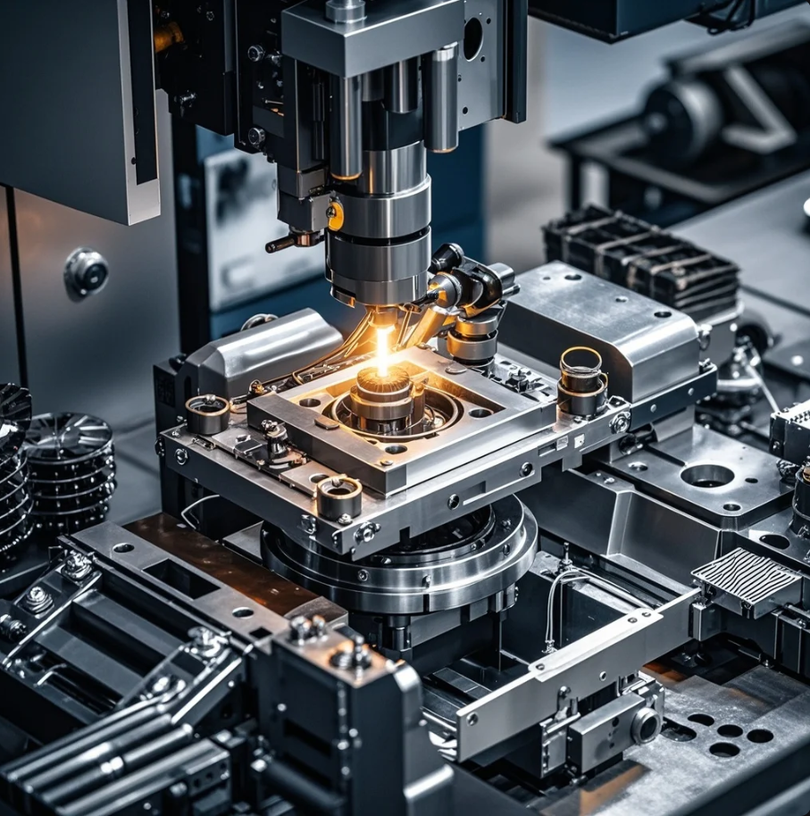 Mesin press presisi ultra-tinggi membentuk komponen logam aerospace di pabrik bersih dan modern