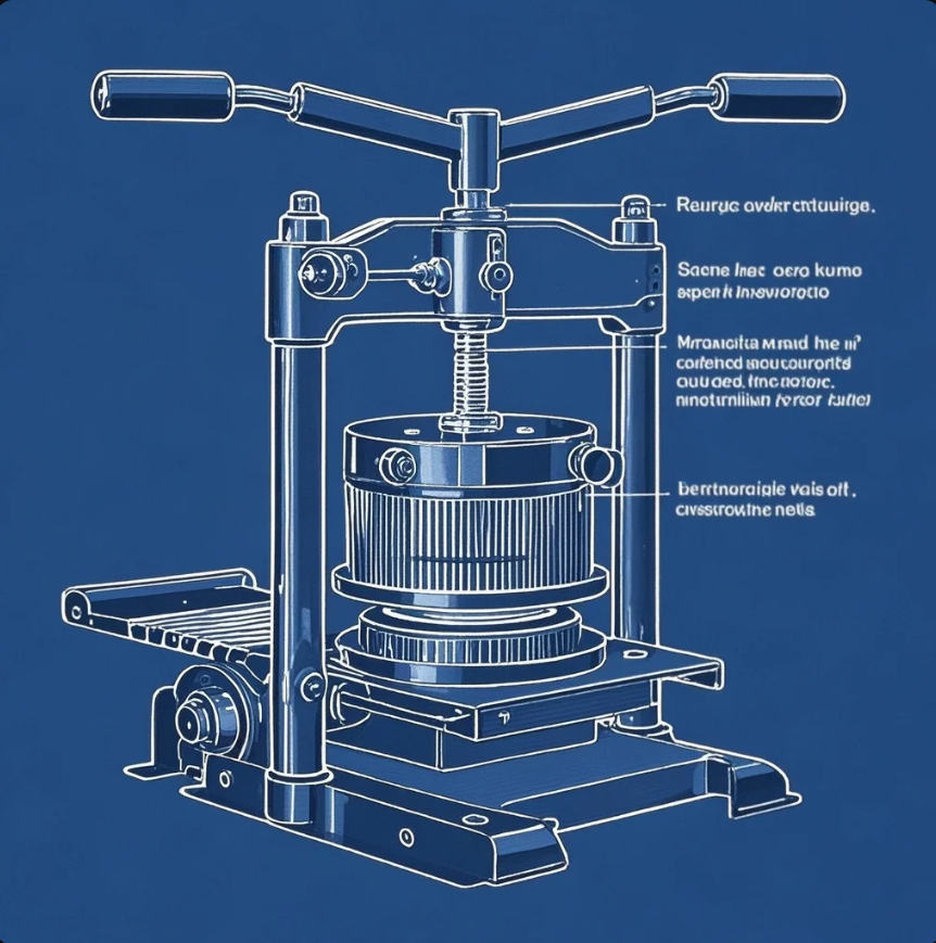 Close-up hasil press metal dengan burr di tepi, serta operator memeriksa dies